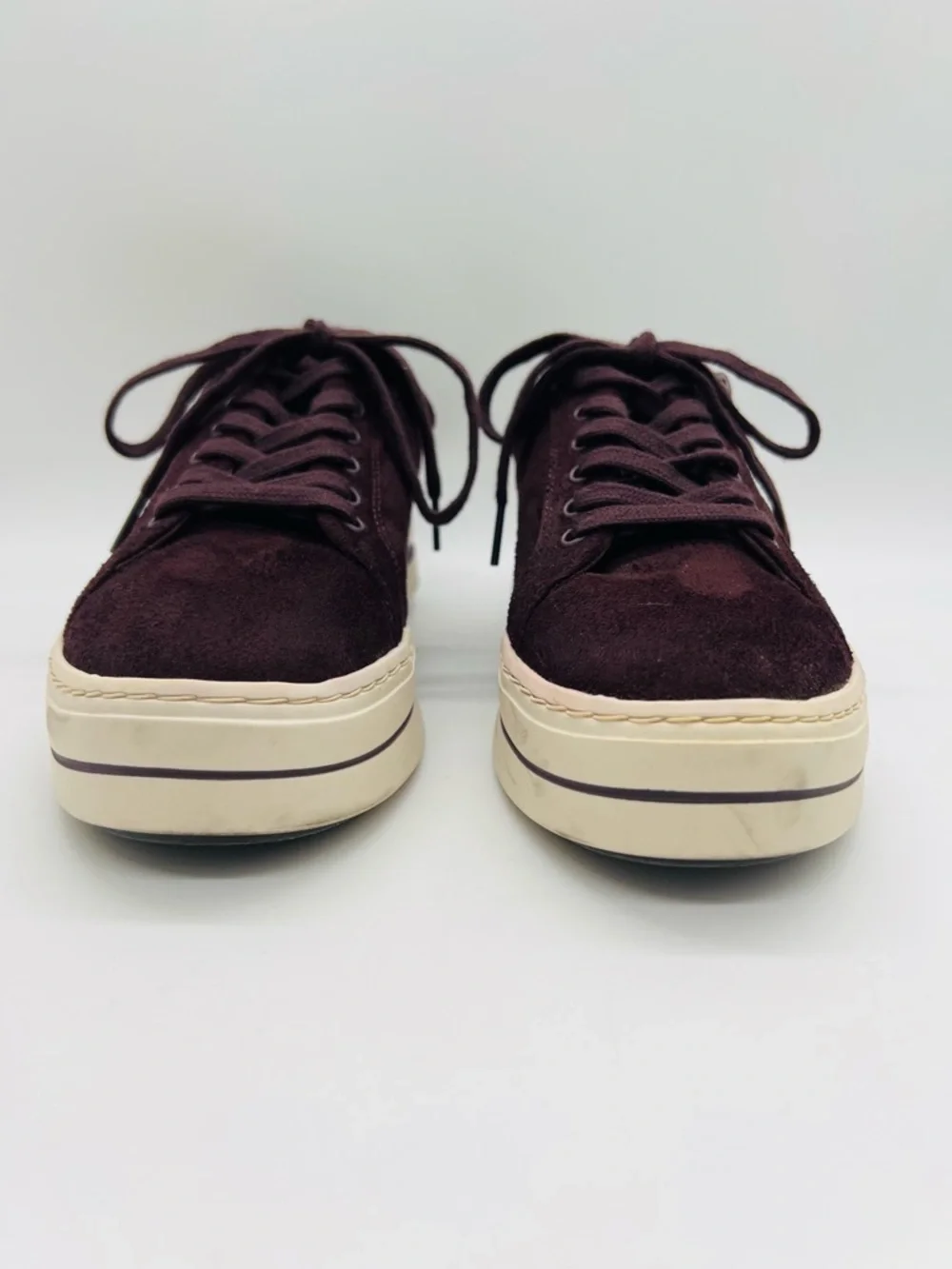 Cloudsteppers by Clarks Women’s Plum Suede Platform Sneakers with Cream Trim